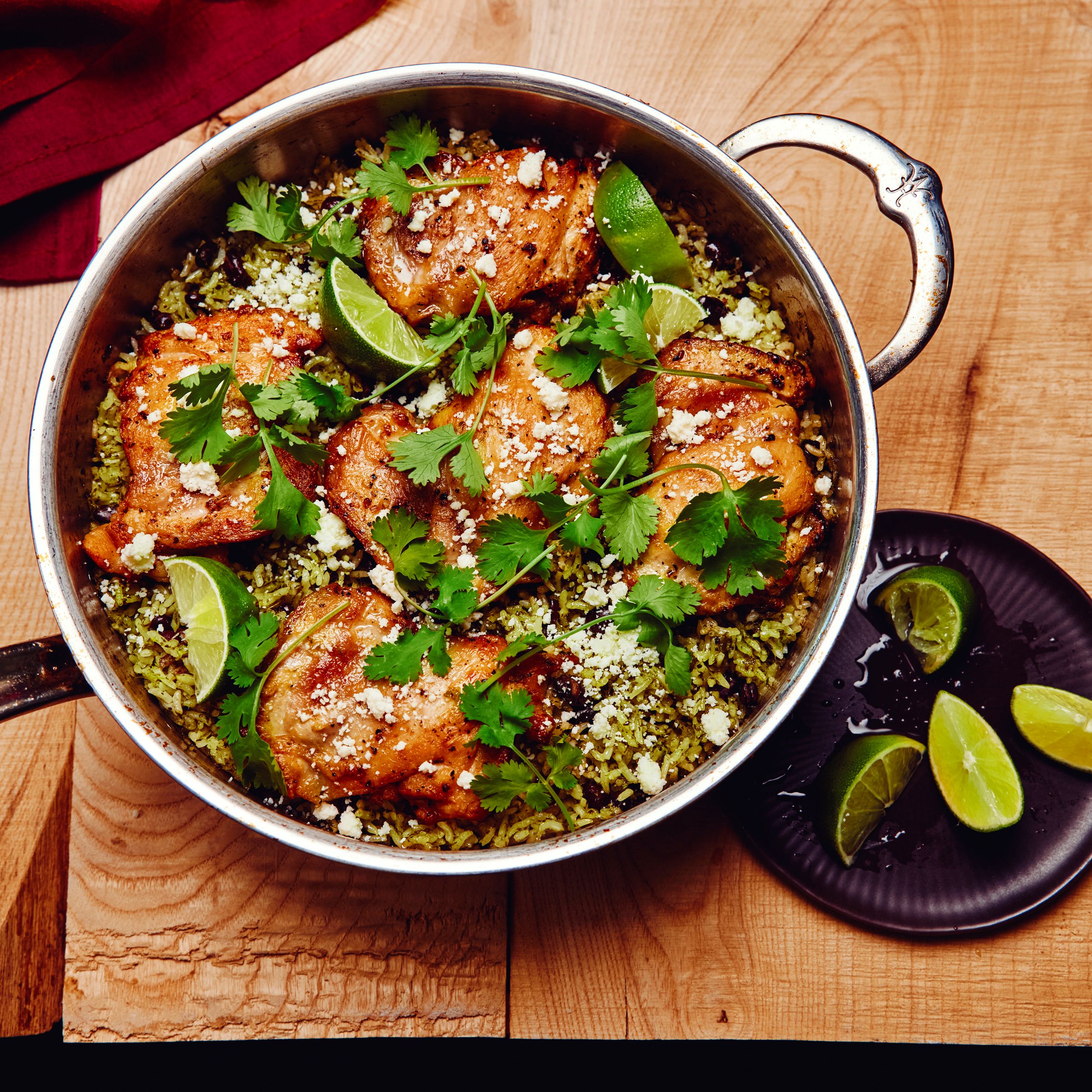 One-Pot Chicken Thighs With Cilantro Rice and Beans